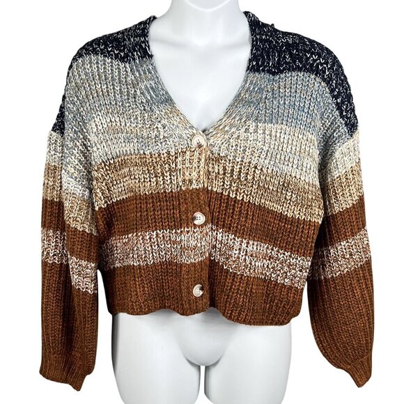 So Me NWT Womens M Oversized Bishop Sleeves Cropped Cardigan Ombre Sweater Boho - Picture 4 of 16